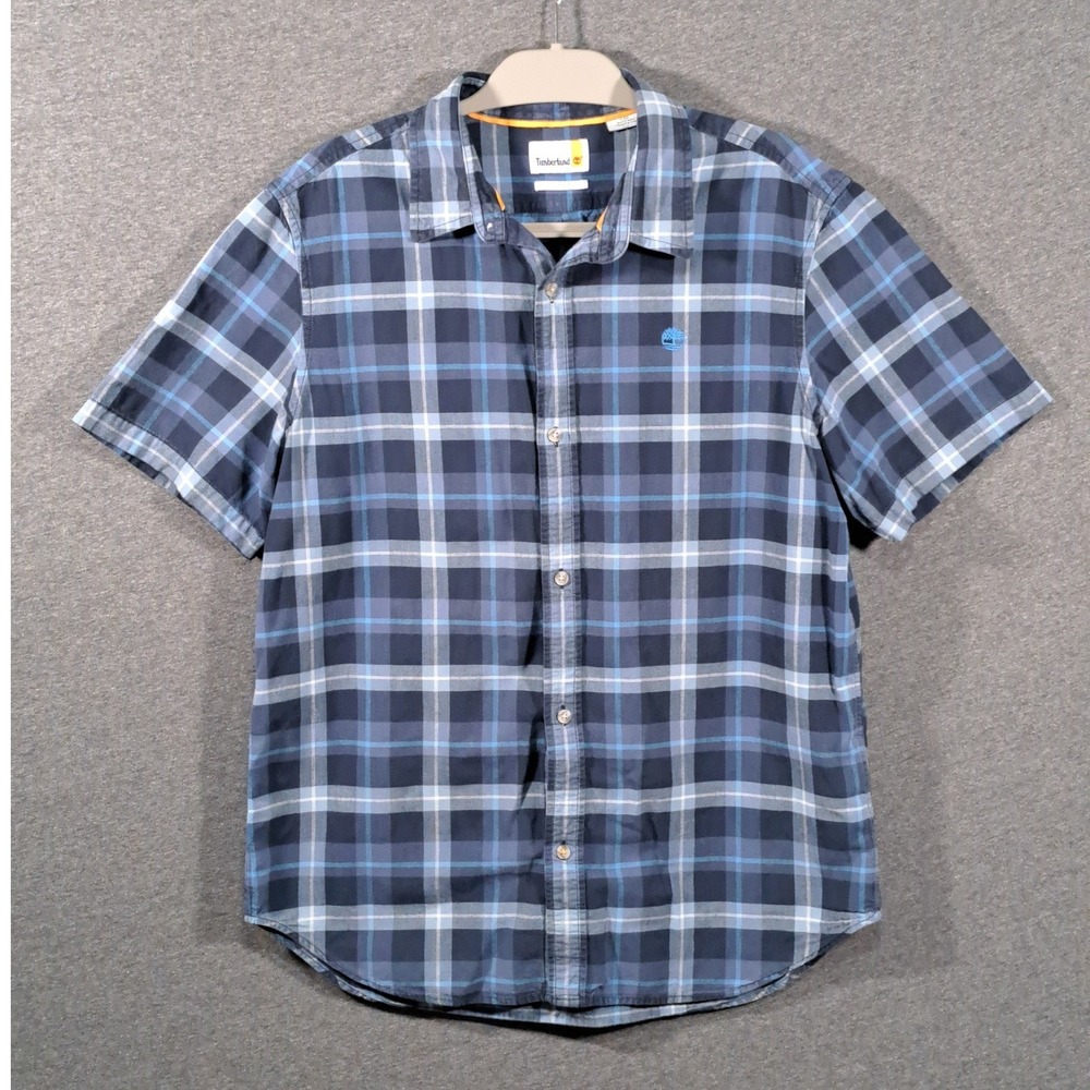 Timberland Mens Blue Plaid Cotton Long Sleeve Button Down Shirt TB0A2EBS Large - Picture 1 of 13